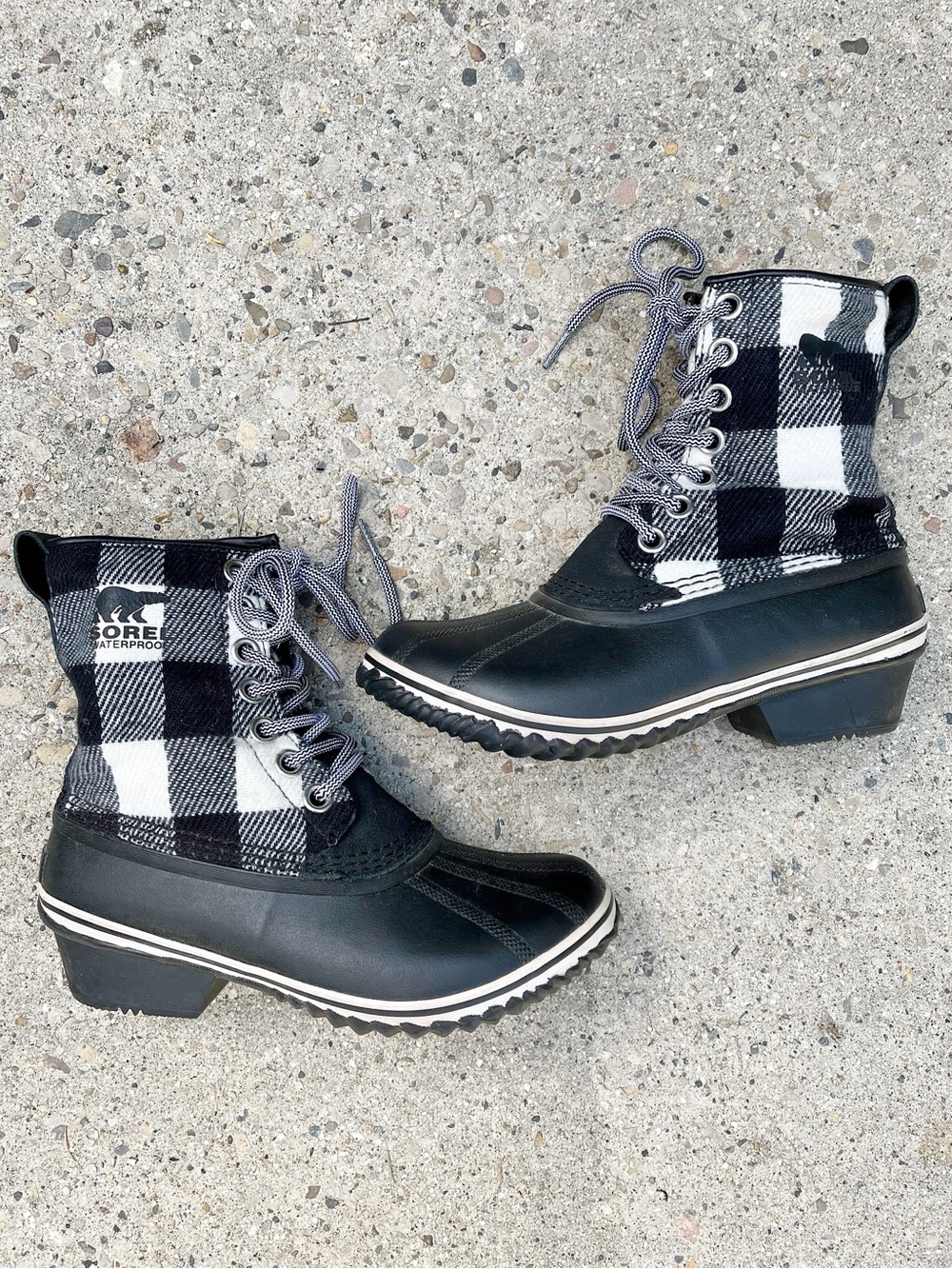 Sorel | 'Slimpack 1964' Black and White Plaid Waterproof Boots